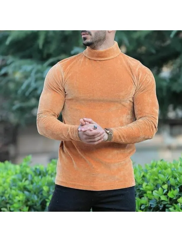 Men's Warm Velvet Slim Fit Basic Long Sleeve T-Shirt - Anrider.com 