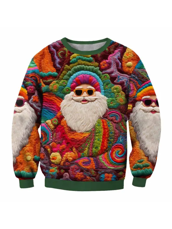 Men's Vintage Santa Print Ugly Christmas Sweatshirt - Anrider.com 