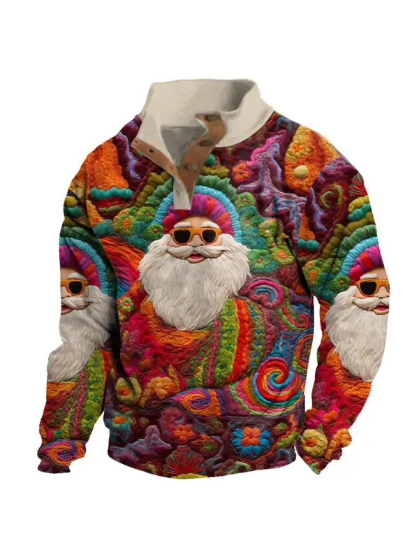 Men's Sweatshirt Vintage Santa Christmas Buttons Daily Tops - Ootdmw.com 