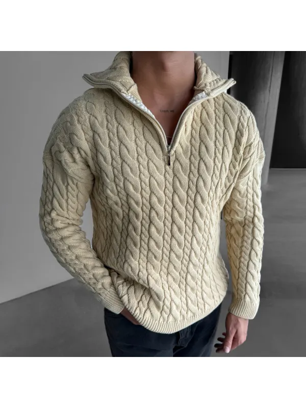 Oversize Collar Braid Zipper Pullover - Anrider.com 