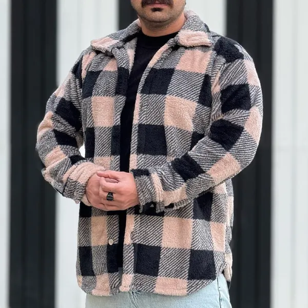 Men's Corduroy Long Sleeve Plaid Casual Jacket - Ootdyouth.com 