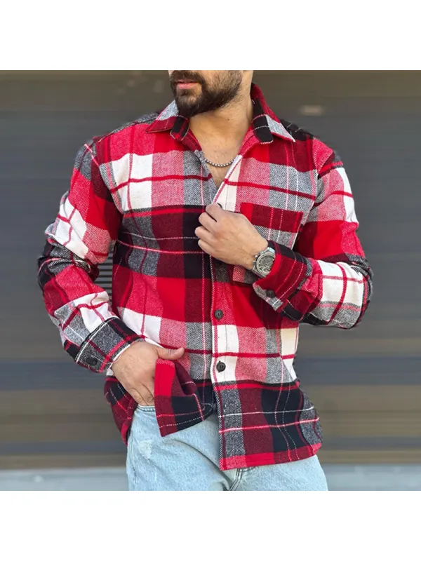 Men's Corduroy Long Sleeve Check Print Casual Jacket - Valiantlive.com 