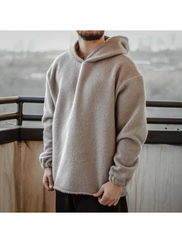 Felpa Con Cappuccio In Pile Casual Minimalista Da Uomo - Ootdmw.com 