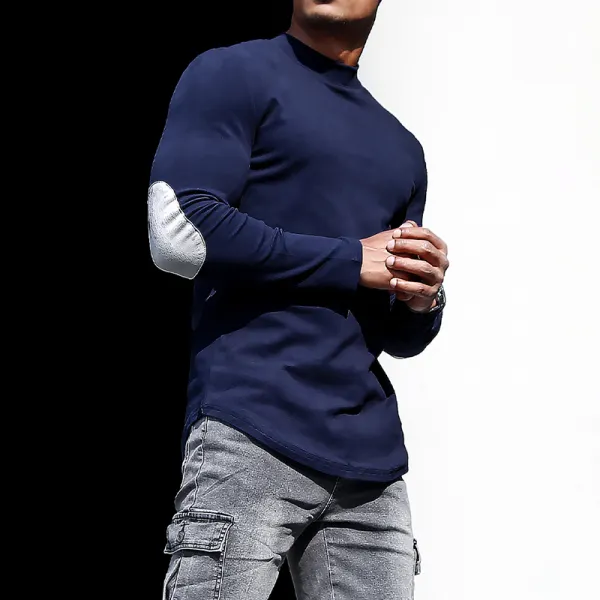 Men's Casual Slim Long Sleeve T-Shirt Fitness Running Top Casual Slim Round Neck Contrast Color Men's Bottoming Shirt - Ootdyouth.com 