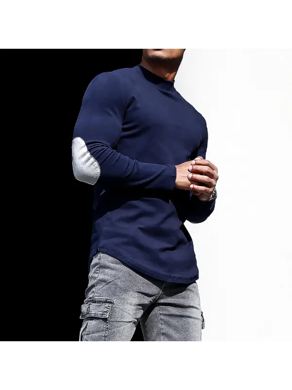 Men's Casual Slim Long Sleeve T-Shirt Fitness Running Top Casual Slim Round Neck Contrast Color Men's Bottoming Shirt - Ootdmw.com 