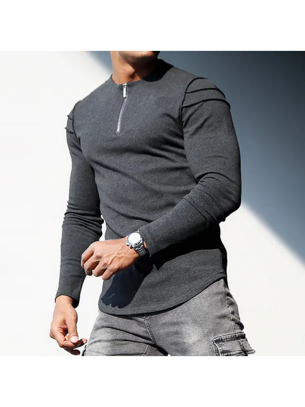 Men's Casual Slim Long-sleeved T-shirt Fitness Running Top Casual Slim Half-zip Men's Long-sleeved Bottoming Shirt - Anrider.com 