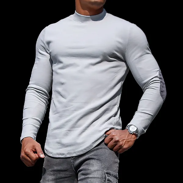 Men's Casual Slim Long Sleeve T-Shirt Fitness Running Top Casual Slim Round Neck Contrast Color Men's Bottoming Shirt - Salolist.com 