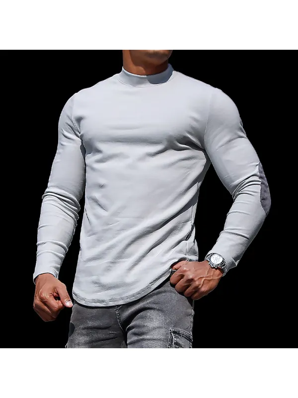 Men's Casual Slim Long Sleeve T-Shirt Fitness Running Top Casual Slim Round Neck Contrast Color Men's Bottoming Shirt - Anrider.com 