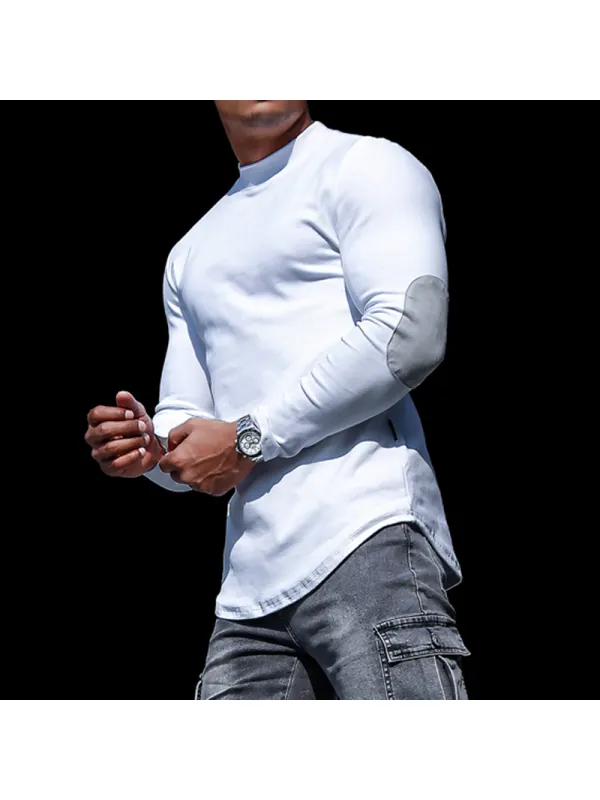 Men's Casual Slim Long Sleeve T-Shirt Fitness Running Top Casual Slim Round Neck Contrast Color Men's Bottoming Shirt - Anrider.com 