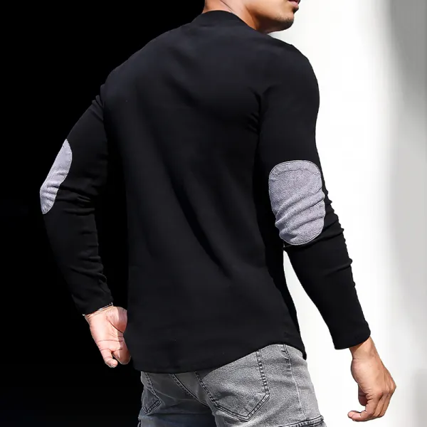 Men's Casual Slim Long Sleeve T-Shirt Fitness Running Top Casual Slim Round Neck Contrast Color Men's Bottoming Shirt - Salolist.com 