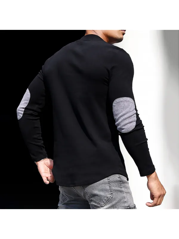 Men's Casual Slim Long Sleeve T-Shirt Fitness Running Top Casual Slim Round Neck Contrast Color Men's Bottoming Shirt - Spiretime.com 