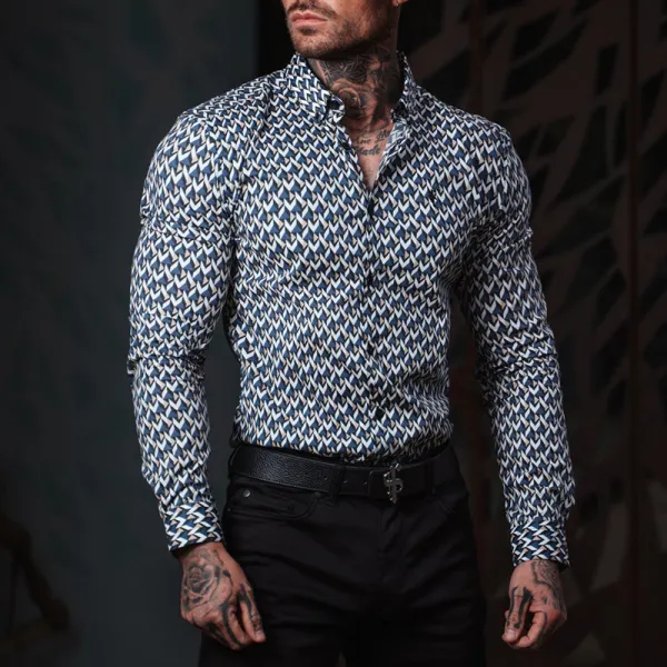 Men's Tight Lapel Printed Shirt - Ootdyouth.com 