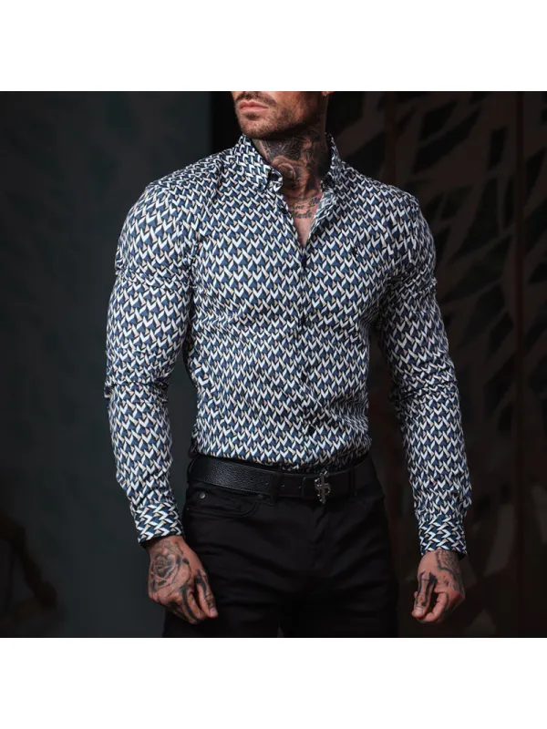 Men's Tight Lapel Printed Shirt - Anrider.com 