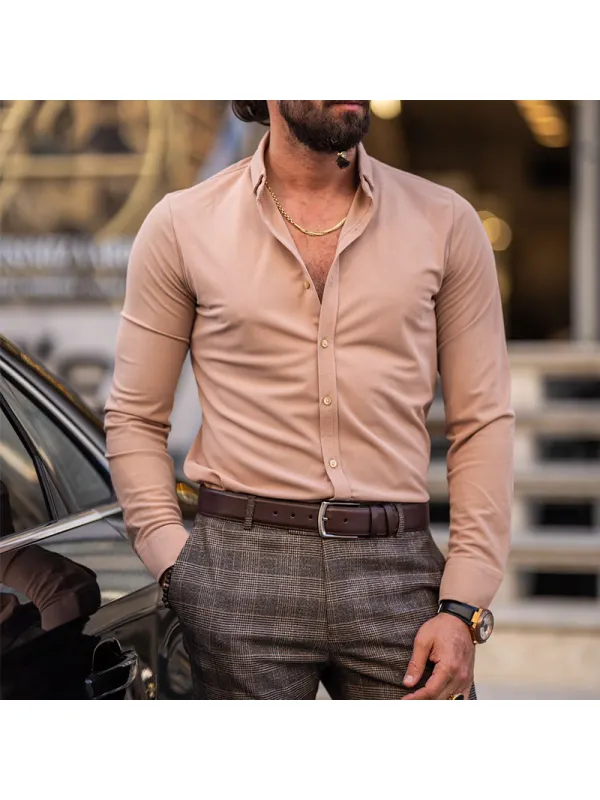 Men's Slim Fit Lycra Long Sleeve Shirt - Ootdmw.com 