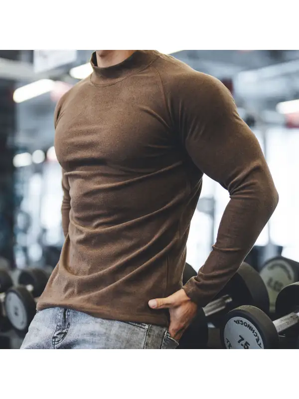 Men's Stretch Half Turtle Neck Long Sleeve Sports T-Shirt - Anrider.com 