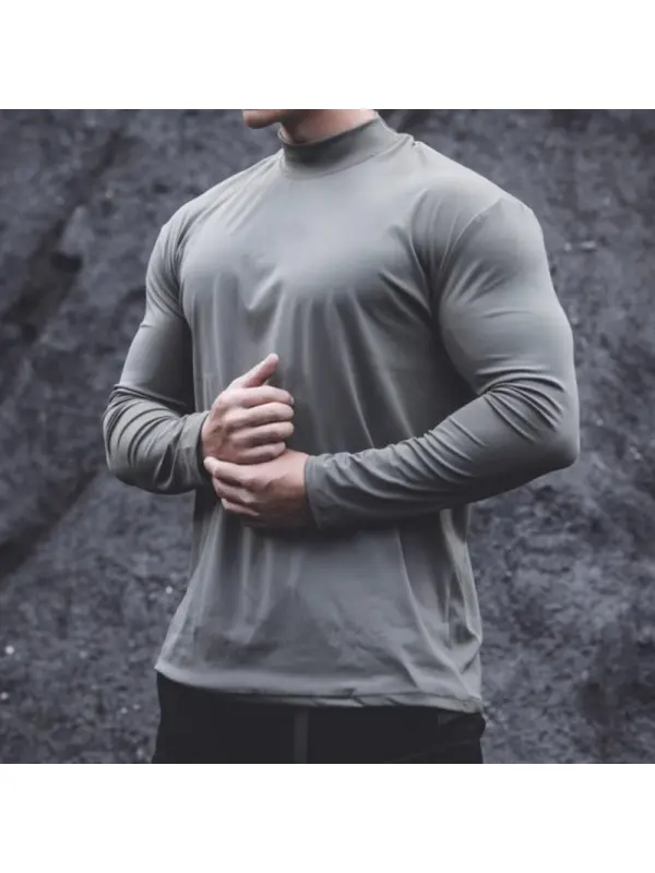 Men's Elastic Quick-drying Breathable Half Turtleneck Sports T-shirt - Ootdmw.com 