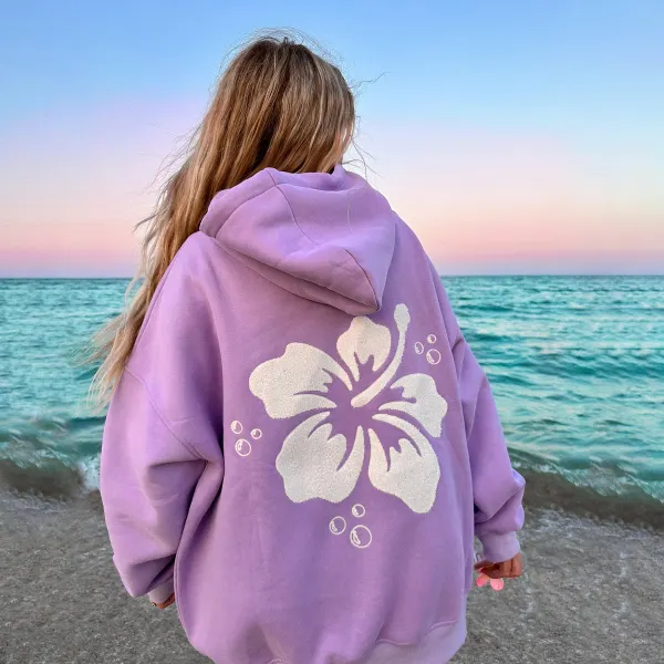 HIBISCUS FLOWER TOWEL EMBROIDER HOODIE Only $34.89 - Wayrates.com 