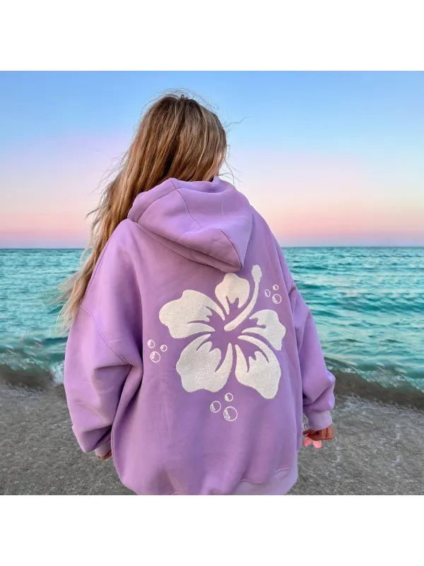 HIBISCUS FLOWER TOWEL EMBROIDER HOODIE - Valiantlive.com 