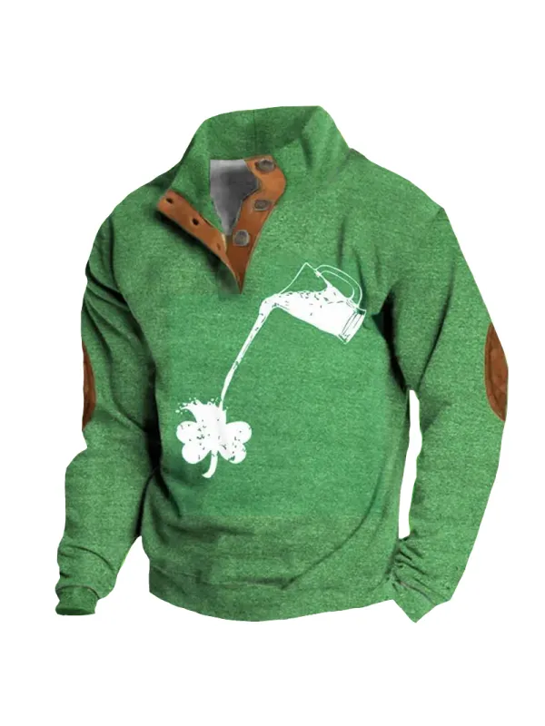 Men's St. Patrick's Day Lucky Print Long Sleeve Sweatshirt - Anrider.com 