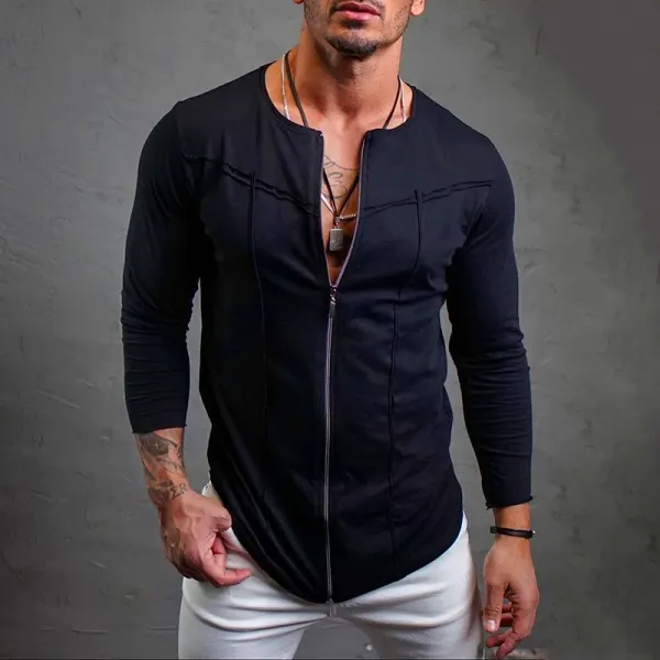 Men's Fashion Zipper Design Long Sleeve T-shirt - Keymimi.com 
