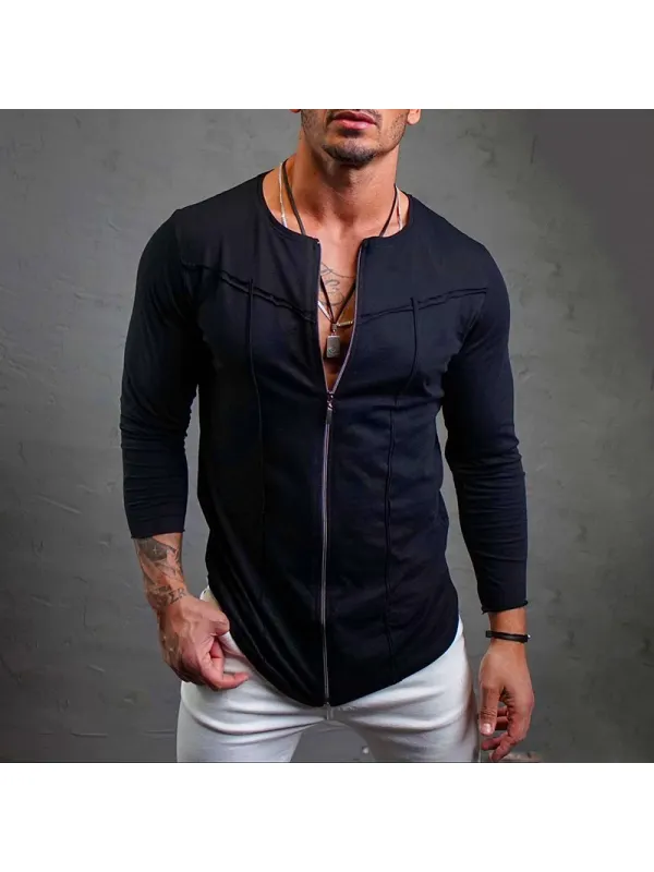 Men's Fashion Zipper Design Long Sleeve T-shirt - Anrider.com 