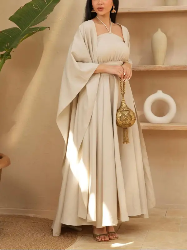 Stylish Ramadan Linen Two Piece Kaftan Dress - Anrider.com 