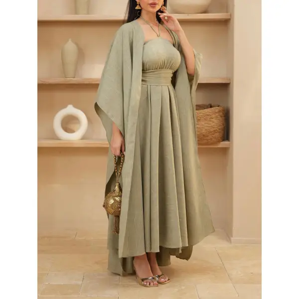 Stylish Ramadan Linen Two Piece Kaftan Dress - Spiretime.com 