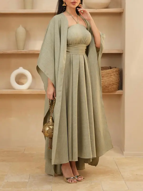 Stylish Ramadan Linen Two Piece Kaftan Dress - Anrider.com 