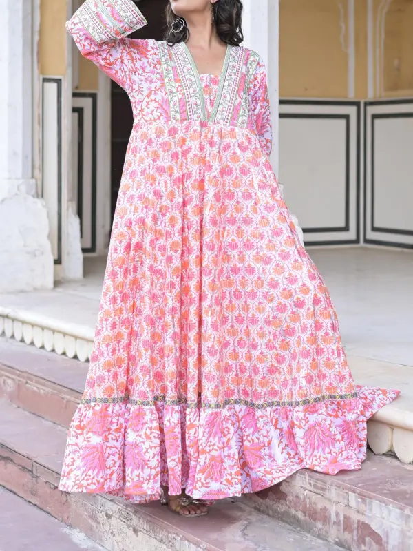 Stylish Floral Print Ramadan Kaftan Dress - Anrider.com 