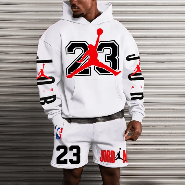 Men's Oversized NBA JD NO.23 Print Shorts & Hoodie Suit - Elementnice.com 