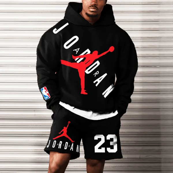 Men's Oversized NBA JD NBA Print Shorts & Hoodie Suit - Rabclub.com 