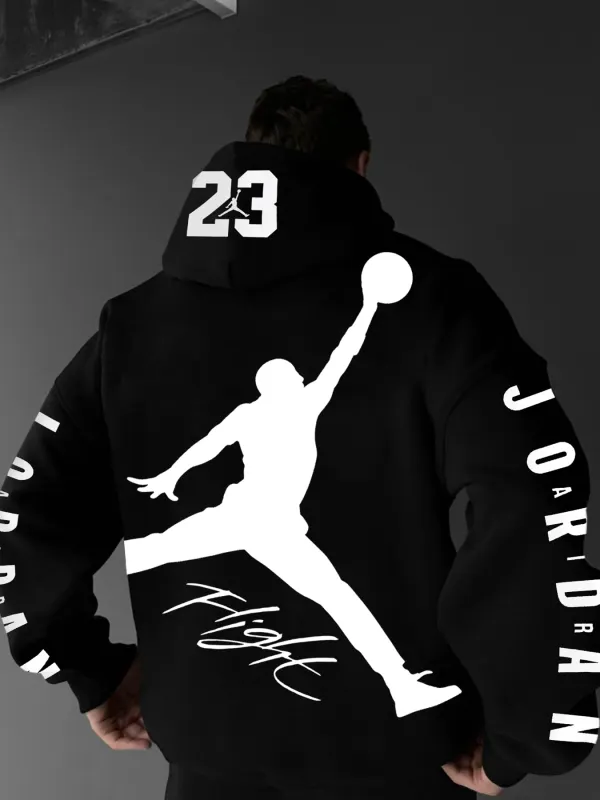 Oversized Street Style Basketball Print Hoodie - Menwyx.com 