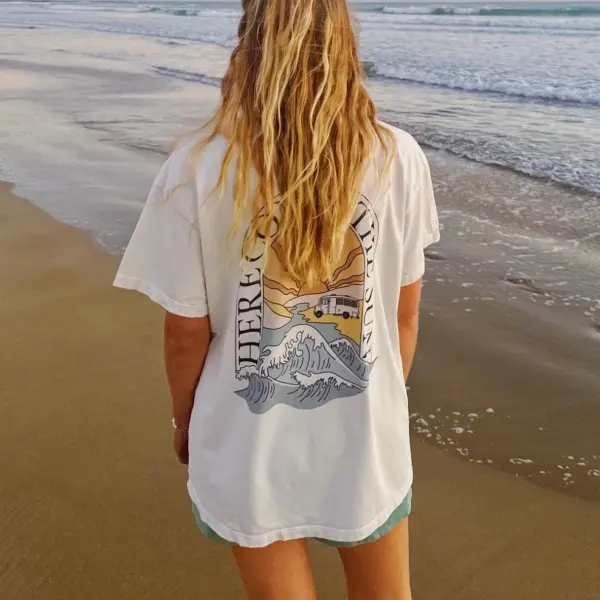 Women's Vintage Print Holiday Surf T-Shirt - Elementnice.com 
