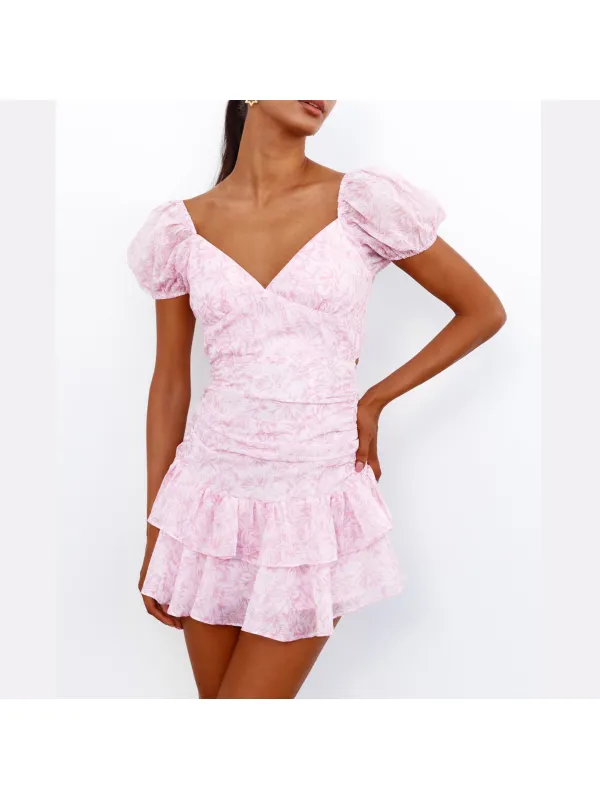 Women's Elegant Sweet Puff Sleeves Mini Dress - Machoup.com 