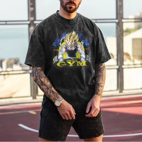 Unisex Vintage Washed GOKU GYM Anime Printed T-shirt - Suystar.com 