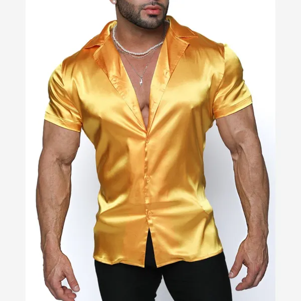 Men's Satin Plain Simple Short-sleeved Shirt - Spiretime.com 