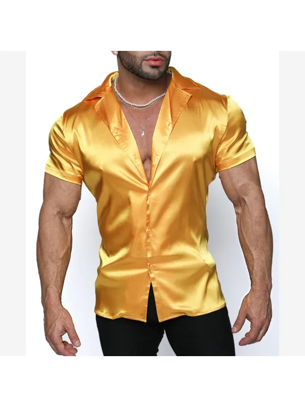 Men's Satin Plain Simple Short-sleeved Shirt - Timetomy.com 