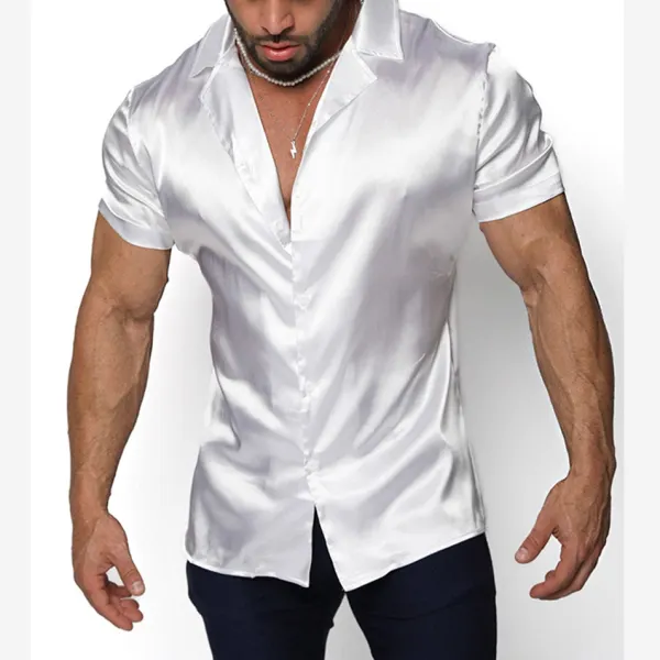 Men's Satin Plain Short Sleeve Shirt - Spiretime.com 
