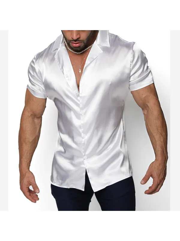 Men's Satin Plain Short Sleeve Shirt - Timetomy.com 
