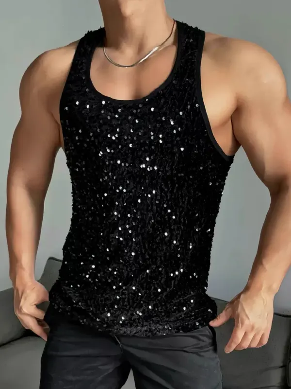 Men's Sequin Sleeveless Tank Top - Sunshinetip.com 