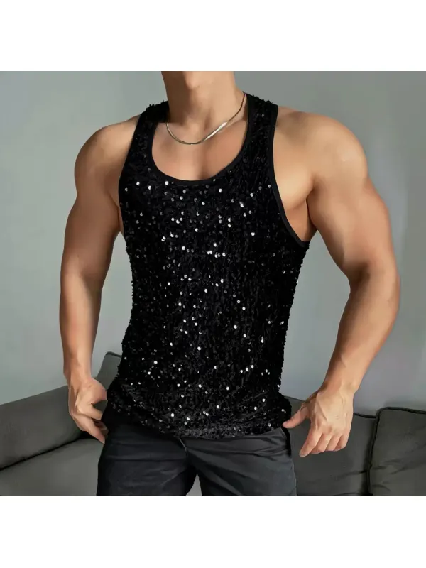 Men's Sequin Sleeveless Tank Top - Aptkoi.com 