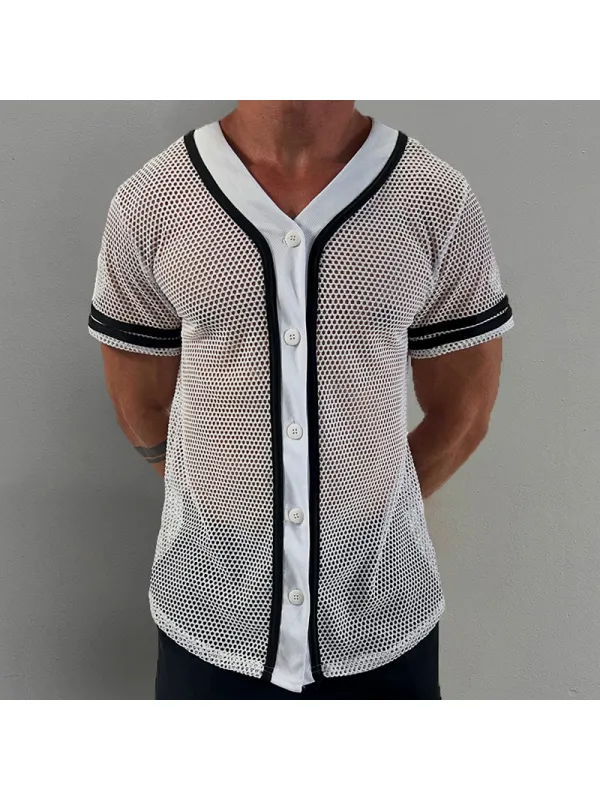 Men's Buttoned Sheer Mesh Shirt - Timetomy.com 