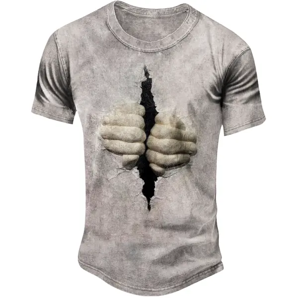 Men's Open The Cracks In The Wall Graphic Print Casual Crew Neck Short Sleeve T-Shirt - Ootdyouth.com 