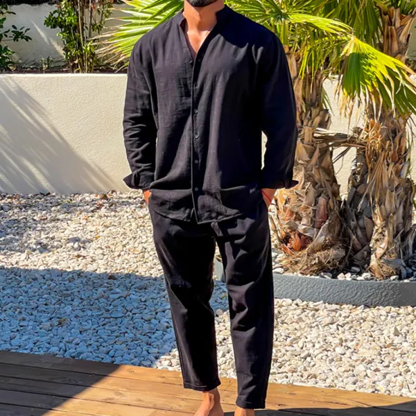 Men's Beige Cotton And Linen Resort Suit - Dozenlive.com 