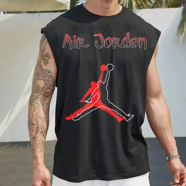 Men's Oversized Basketball Print Casual Sleeveless T-Shirt - Dozenlive.com 