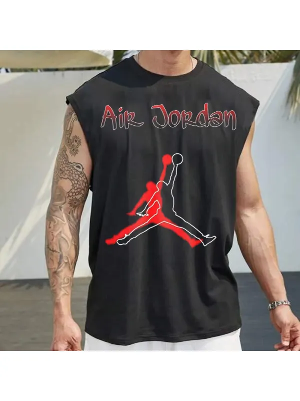 Men's Oversized Basketball Print Casual Sleeveless T-Shirt - Anrider.com 