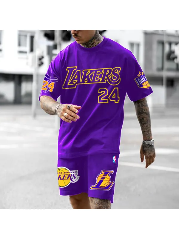Men's Los Angeles Basketball Purple Jersey Shorts Suit - Spiretime.com 