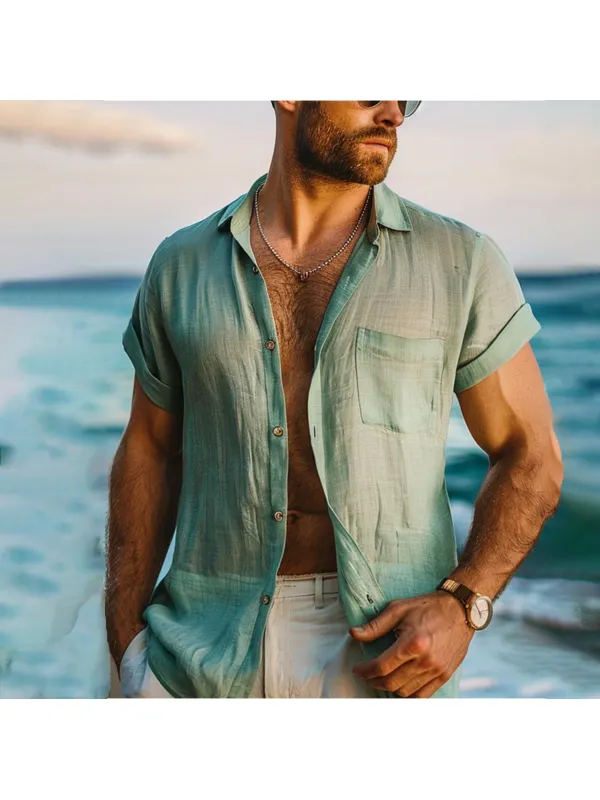 Men's Holiday Minimalist Linen Shirt - Ootdmw.com 