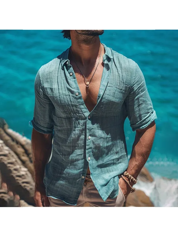Men's Holiday Minimalist Linen Casual Shirt - Spiretime.com 