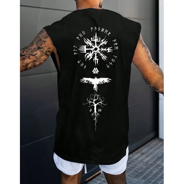 Viking Print Sleeveless T-shirt Vest - Ootdyouth.com 